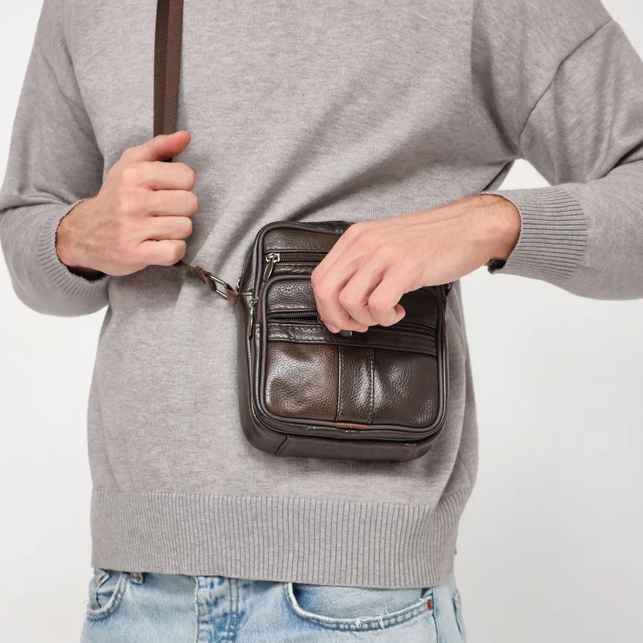 Чоловіча сумка з натуральної італійської шкіри, коричнева, компактний месенджер, кросбоді IC-82 Львів - фото 9