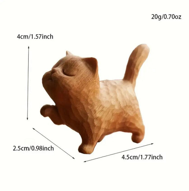 Деревянная фигурка кота из самшита. Современный, игривый и милый оберег в виде кота. Киев - изображение 2