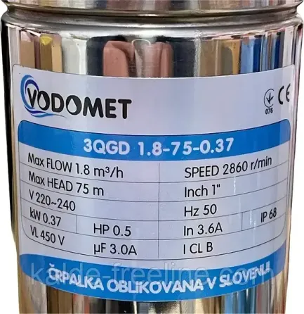 Насос скваженный шнековий VODOMET 4QGD 1.8-75-0.37, Н=75М, Q=1.8кбМ, P=370 Вт Харьков