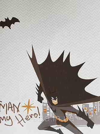 Шпалери вінілові на флізеліні AdaWall Ada Kids метрові дитячі бетмен написи чорний сірий на бежевому Київ