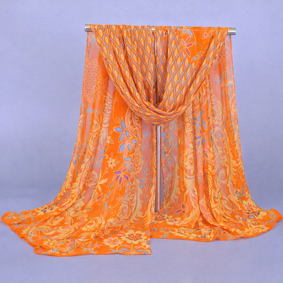 Женский шифоновый шарф с орнаментом 150 на 45 см оранжевый Киев