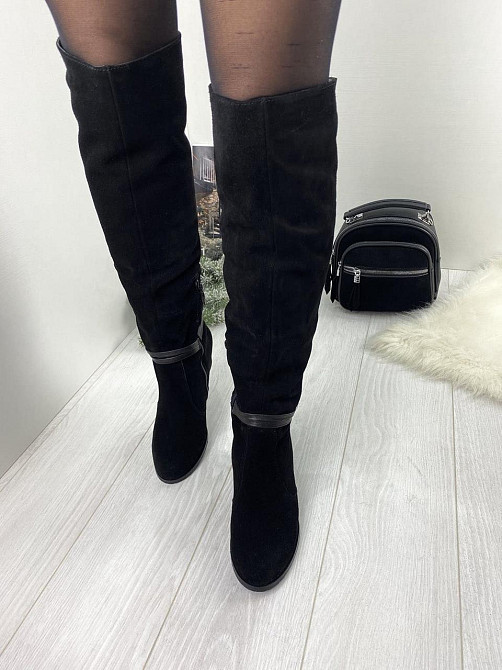 Ботфорти жіночі KLUCHINI 3766 чорні (весна-осінь, замша натуральна) (2945) Коломия - фото 7