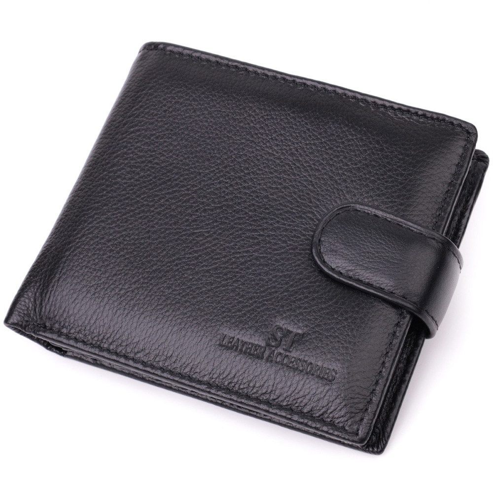Отменный горизонтальный бумажник для мужчин из натуральной кожи ST Leather 22465 Черный Киев - изображение 5