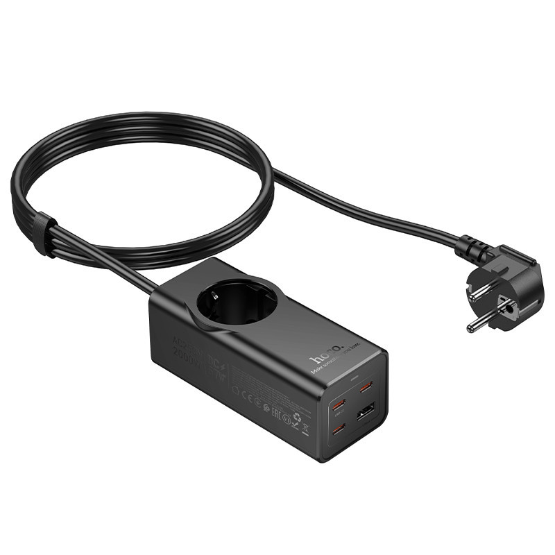 Сетевой удлинитель HOCO NS9 Wisdom 1-position (PD67W/3C1A) desktop socket (EU/GER) Black Одесса - изображение 7