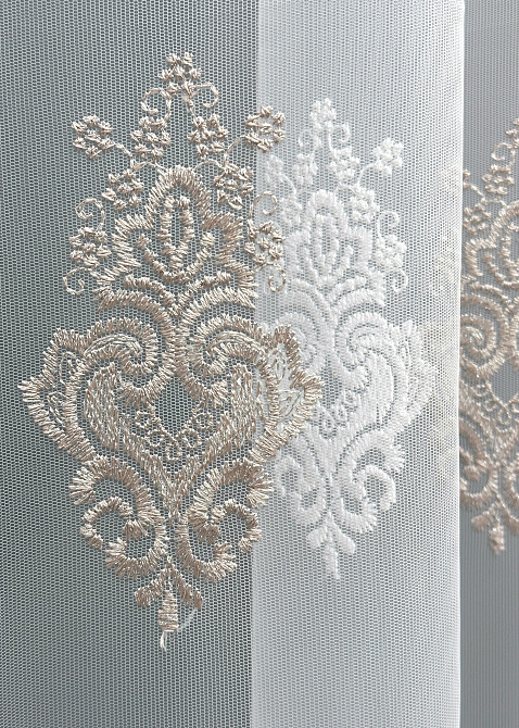 Тюль VR-Textil 1857т Фатин с вышивкой и люрексом Молочный с пудровым 300х270 см (40-196) Киев - изображение 6