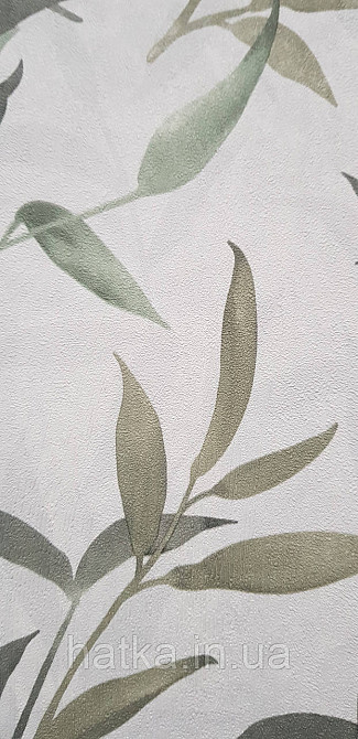 Обои виниловые на флизелине Sintra Adria метровые листья ветки зеленые на сером Киев - изображение 2