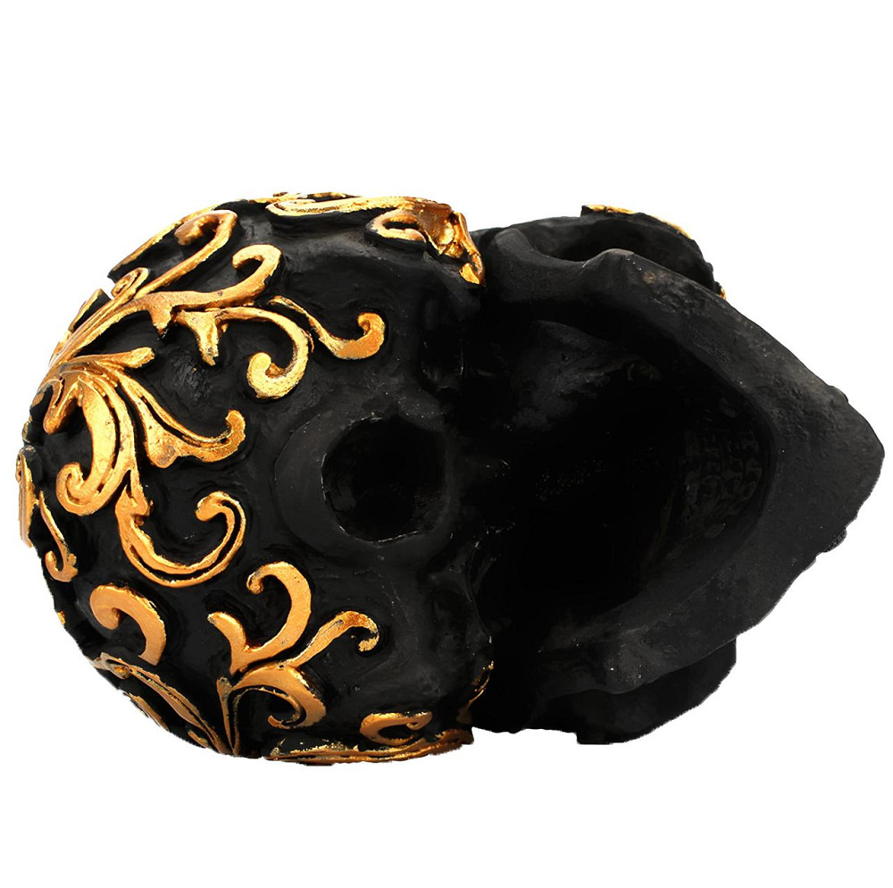 Декоративный черный череп RESTEQ с золотыми узорами — интерьерная статуэтка из ПВХ для дома, офиса, бара или Хэллоуина Киев - изображение 6