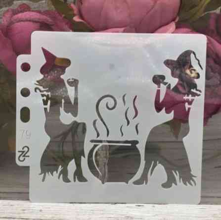 Трафарет для Хэллоуин Ведьмы с казанком 13 на 13 см серый Киев