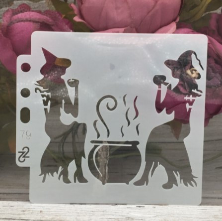 Трафарет для Хэллоуин Ведьмы с казанком 13 на 13 см серый Киев - изображение 1