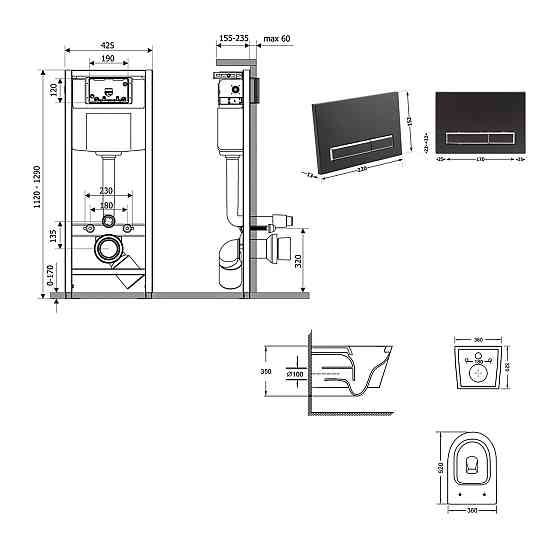 Готове рішення Qtap для ванної кімнати: підвісний унітаз Swan Ultra Quiet 520×360×320 + комплект інсталяції Nest 4 в 1 (лінійна Київ