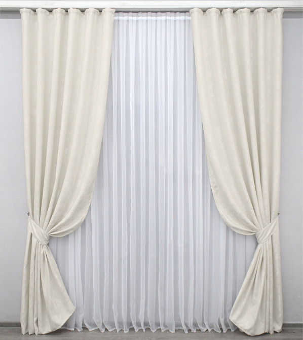Комплект готових штор VR-Textil Жакард Sultan YL № 1294ш Молочний 150х270 см 2 шт (33-0142) Київ - фото 2