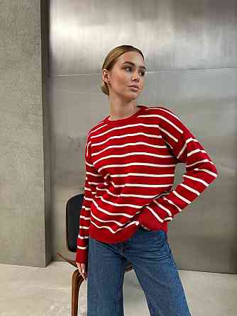 Жіночий базовий смугастий светр оверсайз вовна 70% акрил 30% Червоний Одеса