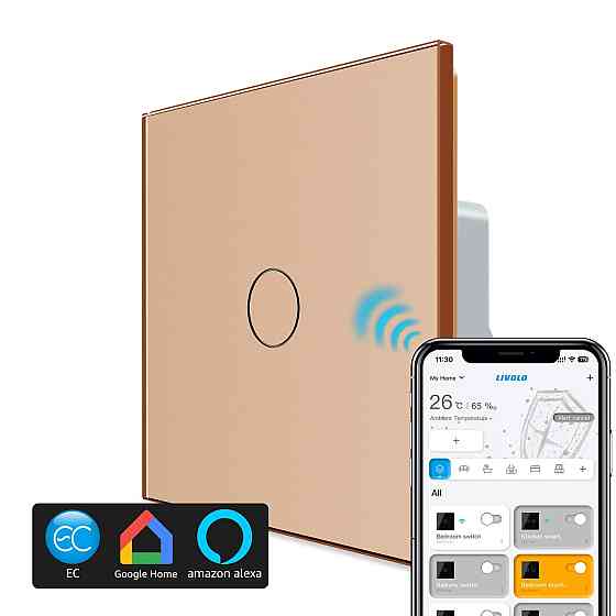 LIVOLO Розумний сенсорний прохідний/перехресний EC вимикач 1 сенсор Livolo золото скло (VL-M7FC Коломия