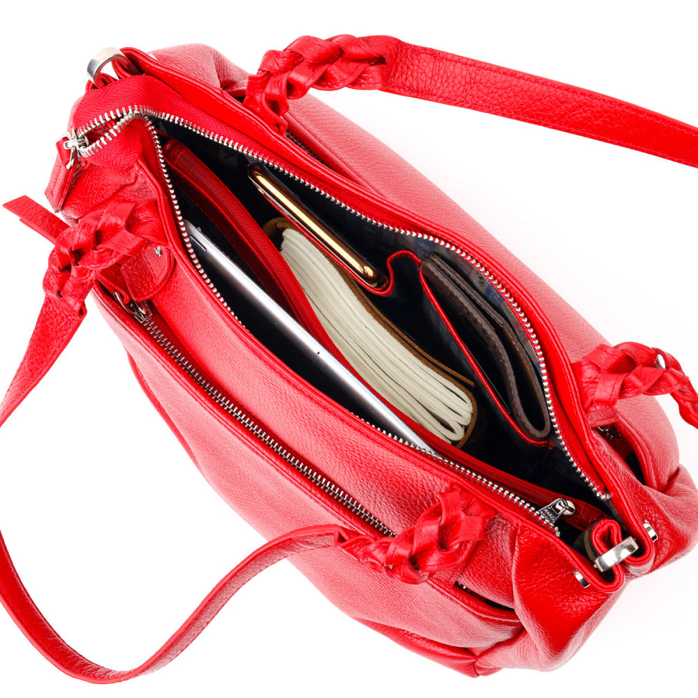 Яркая и вместительная женская сумка с ручками KARYA 20880 кожаная Красный Киев - изображение 8