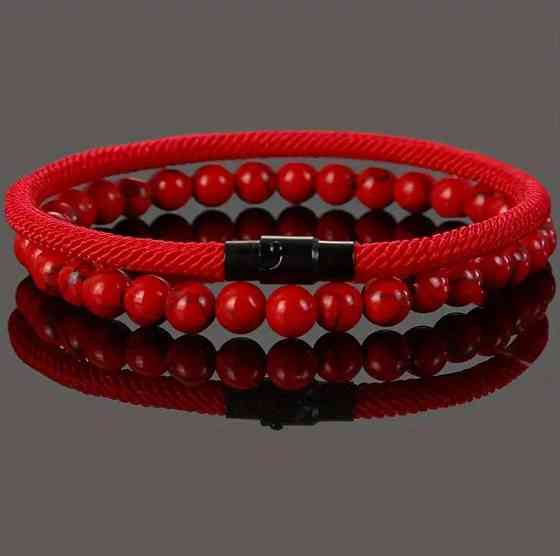 Набор красных браслетов – шнур и бусины 6 мм, унисекс, 2 шт Киев