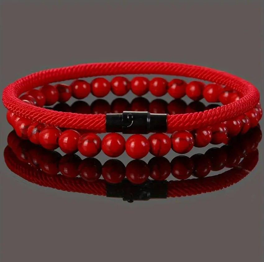 Набор красных браслетов – шнур и бусины 6 мм, унисекс, 2 шт Киев - изображение 3