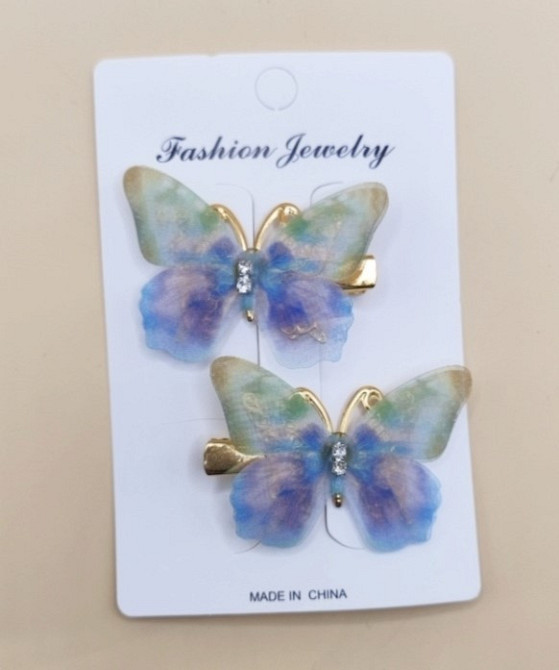 Комплект заколок "Метелики" 2 шт. синій з зеленим Сміла - фото 1