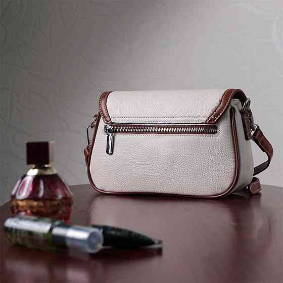 Красивая женская сумка на лето с фактурным клапаном из натуральной кожи Vintage 22623 Белая Киев