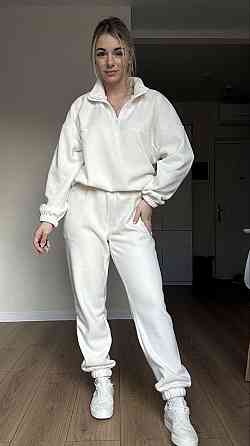 Жіночий теплий прогулянковий костюм-двійка: кофта та штани з полар флісу Молочний, 46/48 Одеса