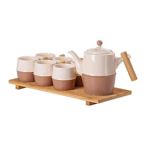 Чайний сервіз на 6 персон з бамбуковою підставкою коричневий HP-15-21 Коломия