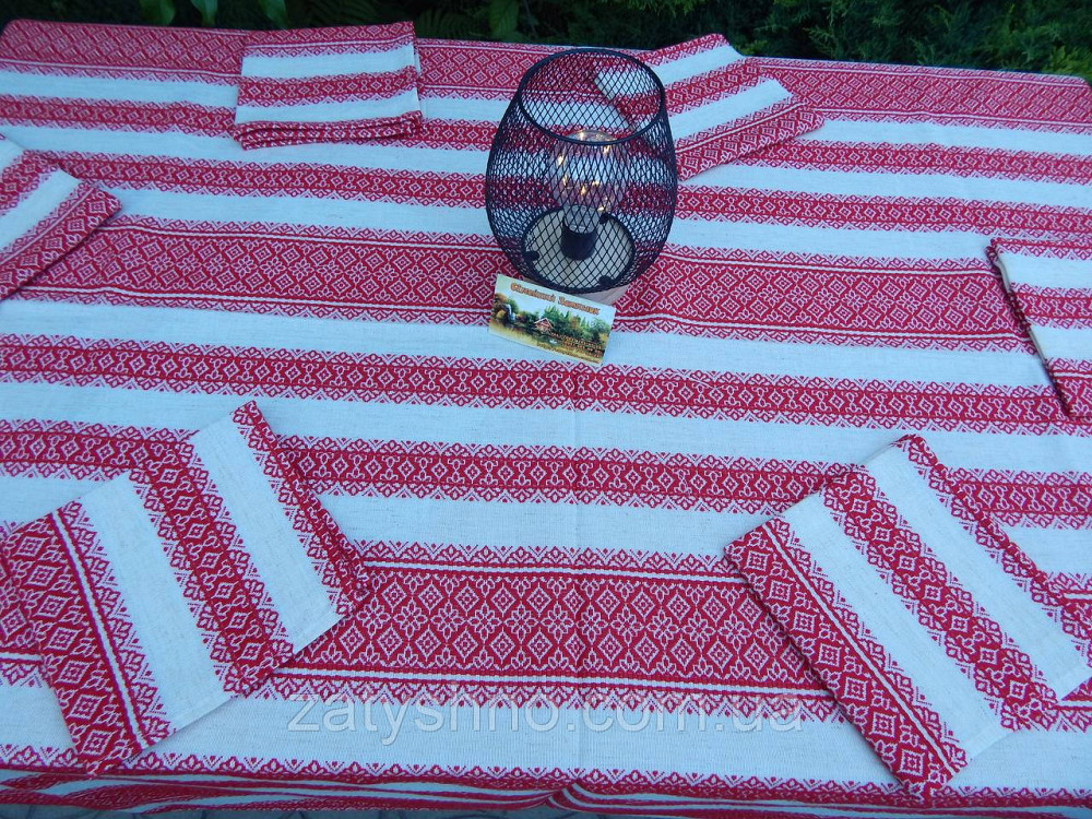 Красная скатерть с салфетками на льне 190*140 Киев - изображение 7