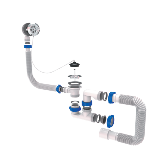 TAU Сифон для ванны с пробкой на цепочке и гибким отводом Ø40/50мм TAU (9843620) Киев