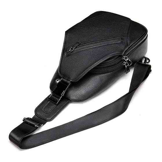 Сумка мужская слинг через плечо в зернистой коже Vintage 20249 Черная Киев