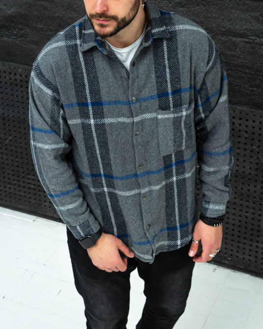 Сорочка чоловіча байка Сіро-синій L Харків - фото 4