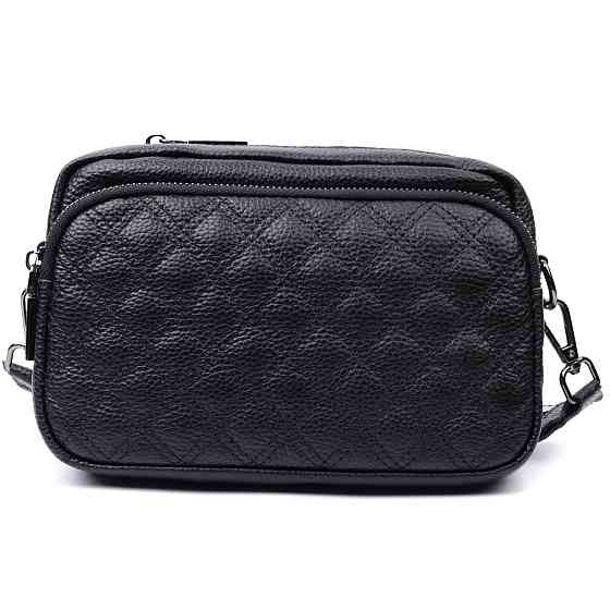 Женская сумка прошитая ромбами на лицевой стороне из натуральной кожи Vintage 22634 Черная Киев