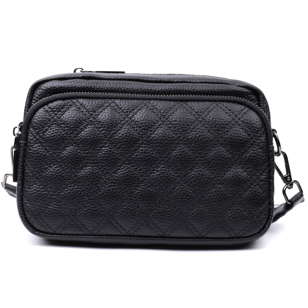 Жіноча сумка прошита ромбами на лицьовій стороні з натуральної шкіри Vintage 22634 Чорна Київ - фото 5