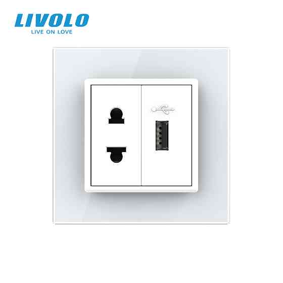 LIVOLO Розетка універсальна з USB розеткою Livolo білий скло (VL-C7C1AUSB-11) Коломия