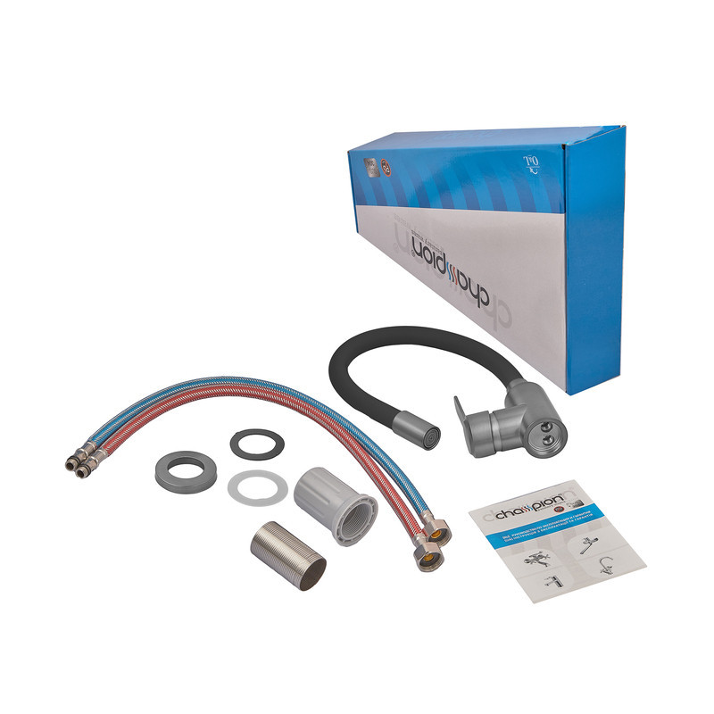 Кухонный смеситель Champion EZA-011 Graphite REFL.Black с черным силиконовым изливом из нержавеющей стали (MX9555) Харьков - изображение 5