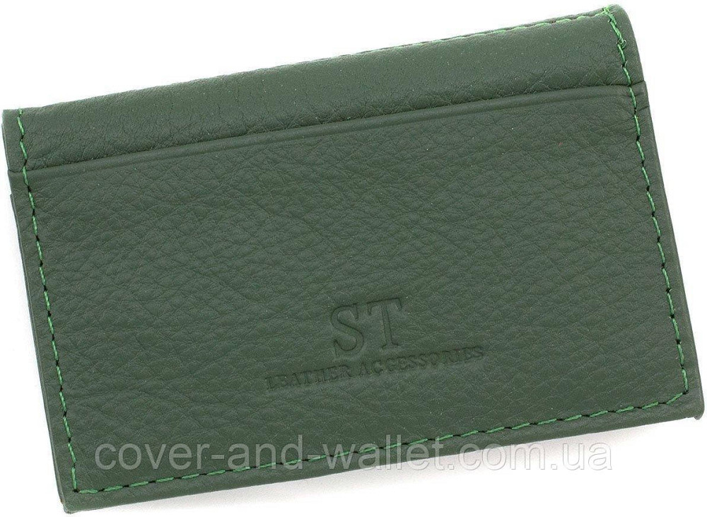 Зелений шкіряний картхолдер для документів і пластикових карток ST Leather Київ - фото 6