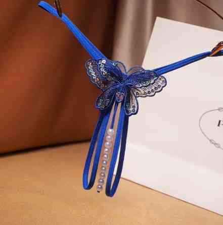 Трусики женские с разрезом и жемчугом универсальный синий Киев