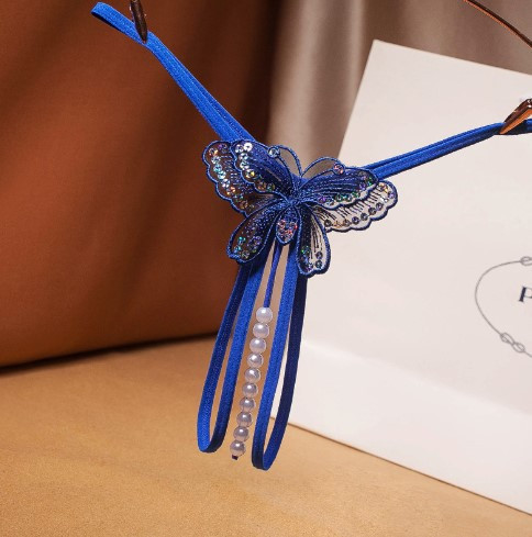 Трусики женские с разрезом и жемчугом универсальный синий Киев - изображение 1