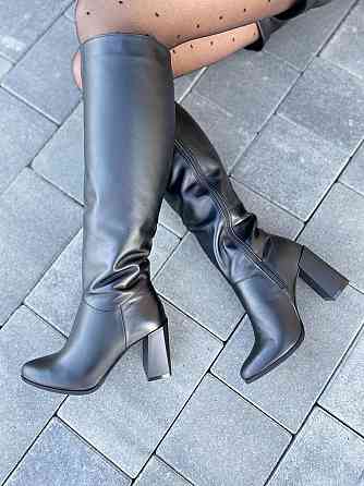 Nivelle Стильні чоботи жіночі демісезонні весна-осінь на підборах чорні з натуральної шкіри р. Коломия