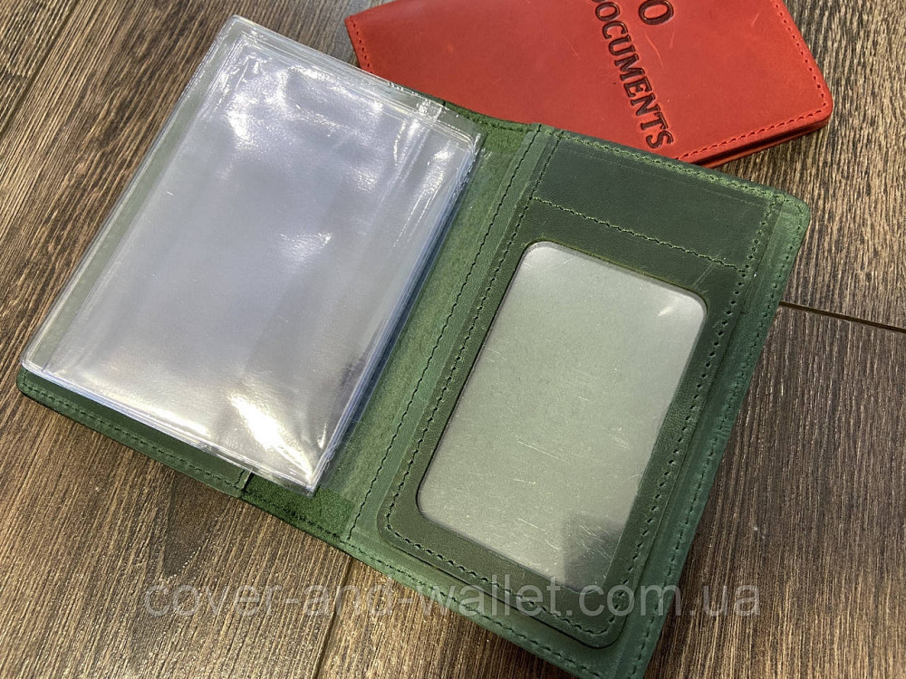 Зелена шкіряна обкладинка для водійських документів з вкладишем Vintage Київ - фото 3
