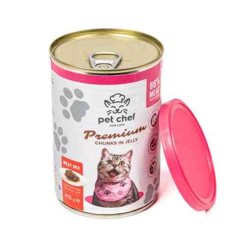 Влажный корм для кошек Pet Chef кусочки в желе Мясной микс 415 г Киев