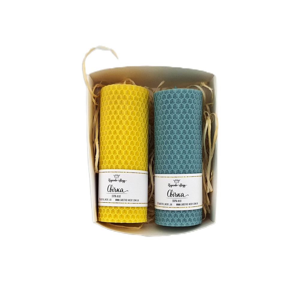 Набір патріотичних свічок із вощини Царство Меду 2 шт по 13 см жовто-блакитні. Одеса - фото 4