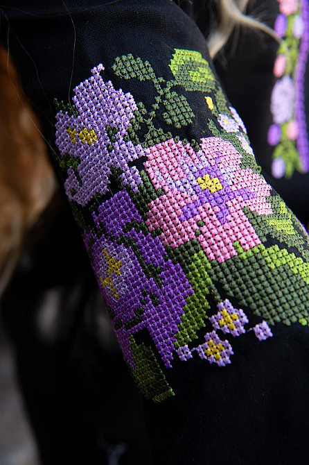 Вышиванка для девочек, льняная черная, топ Киев - изображение 2