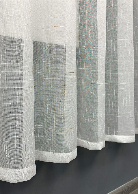 Короткий тюль VR-Textil 1211т Івонна Льон Молочний з золотистим вкрапленням 270х170 см (43-338) Київ - фото 7