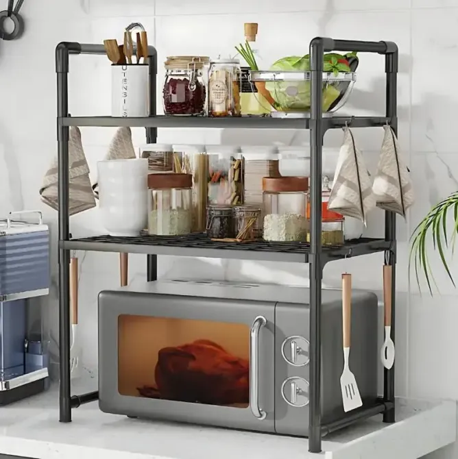 Fan&Fan Универсальная полка-стеллаж для микроволновки 2 уровня 48х26х71 см YH-6616-2 черная Киев - изображение 1