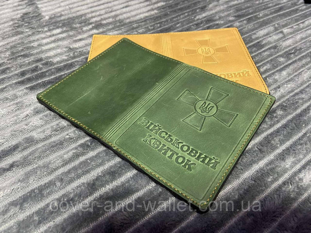 Обкладинка для військового квитка із вінтажної шкіри зеленого кольору Puos Київ - фото 6