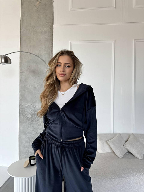 Женский повседневный костюм двойка: кофта и штаны велюр Синий, 46/48 Одесса - изображение 10