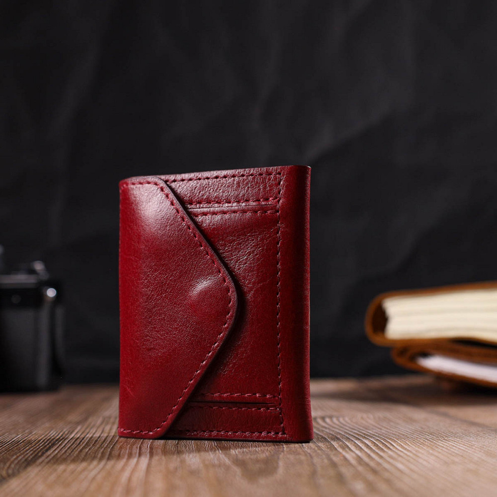 Компактное женское портмоне в три сложения Бордовый (GRANDE PELLE) Киев - изображение 3