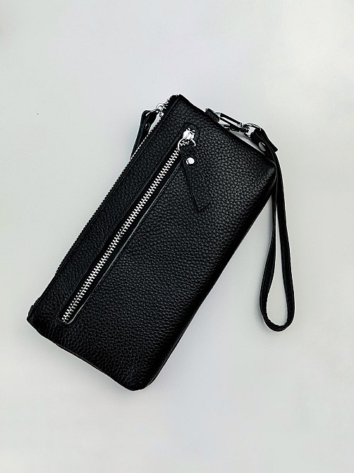 Шкіряний клатч із натуральної зернистої шкіри (Чорний) Суми - фото 5