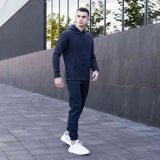 Тепле чоловіче худі на флісі з капюшоном темно-синє Pobedov 007 ЗИМА Київ