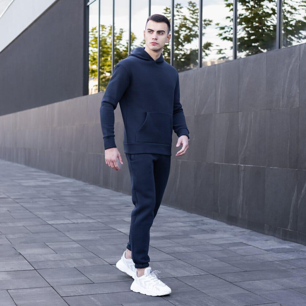 Тепле чоловіче худі на флісі з капюшоном темно-синє Pobedov 007 ЗИМА Київ - фото 3