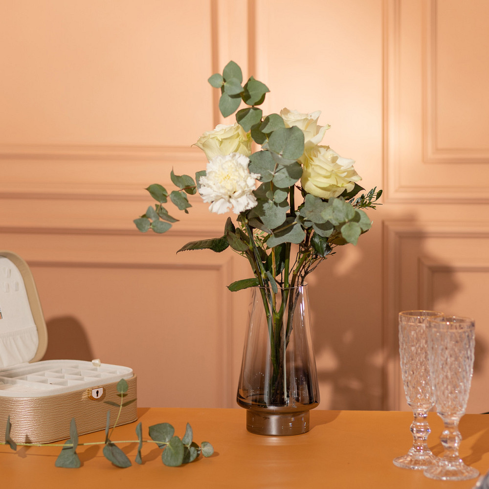 Скляна ваза для квітів 1.8 л декоративна прозора ваза для букета 25 см Сіра HP-10-2 Київ - фото 2