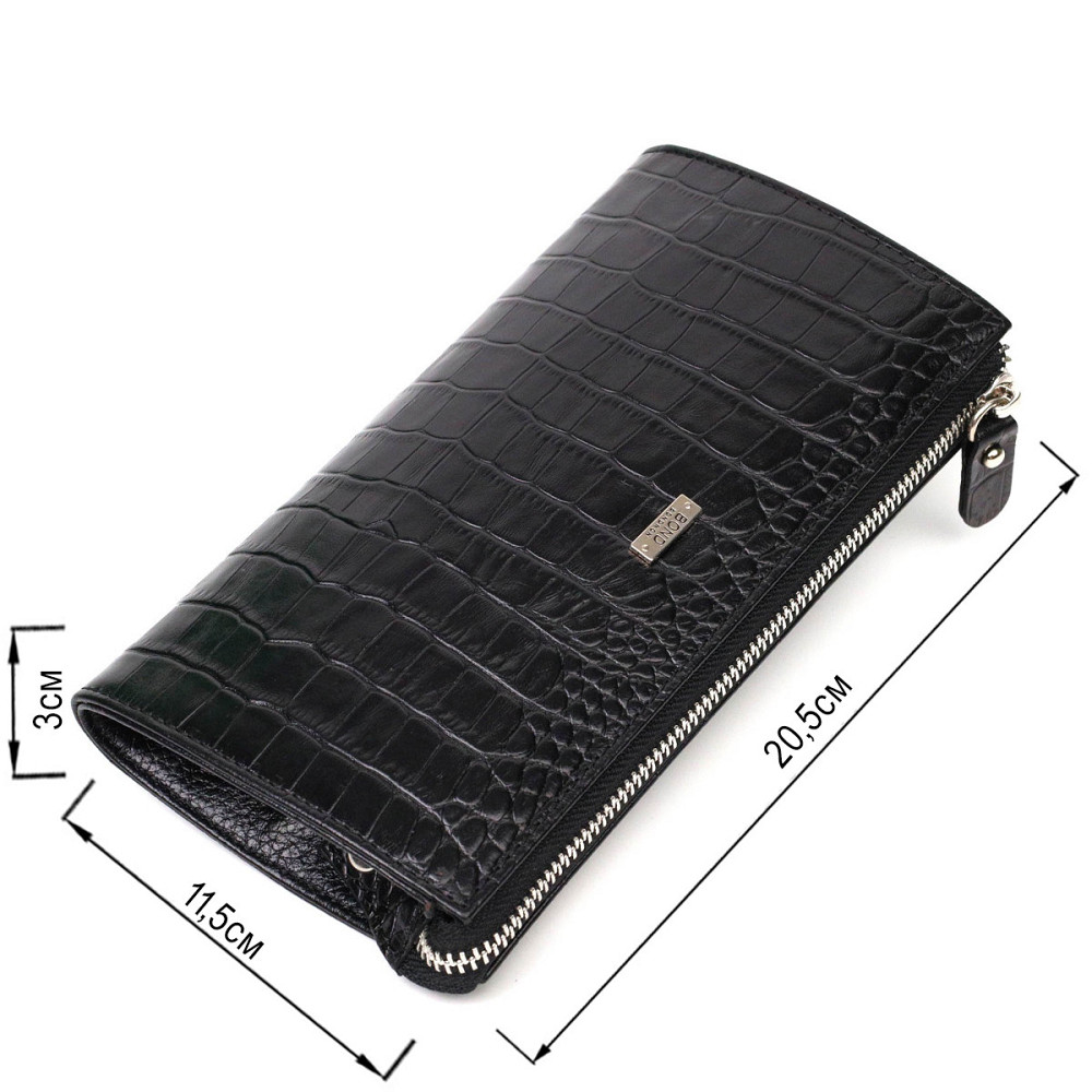 Вместительный мужской клатч из натуральной кожи с тиснением под крокодила Черный (BOND) Киев - изображение 7